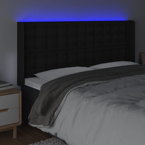 vidaXL fekete műbőr LED-es fejt&aacute;mla 147x16x118/128 cm