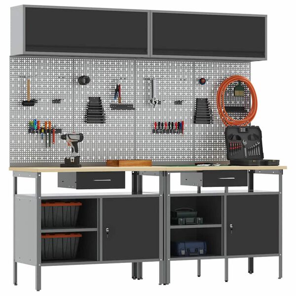 vidaXL Munkapad készlet fiókkal 8 pcs Fekete 200 x 55 x 200 cm Acél