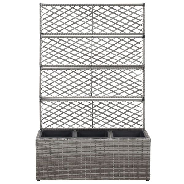vidaXL szürke rácsos polyrattan magaságyás 3 kaspóval 83 x 30 x 130 cm