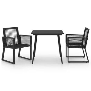 vidaXL 3 r&eacute;szes fekete PVC rattan k&uuml;lt&eacute;ri &eacute;tkezőgarnit&uacute;ra
