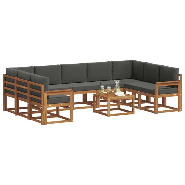 vidaXL K&uuml;lt&eacute;ri kanap&eacute; szett p&aacute;rn&aacute;val 10 pcs Term&eacute;szetes &eacute;s antracit