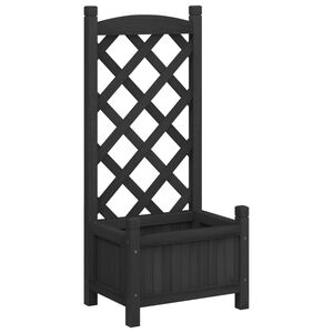 vidaXL fekete t&ouml;m&ouml;r fenyőfa vir&aacute;gl&aacute;da r&aacute;ccsal 40 x 30 x 90 cm