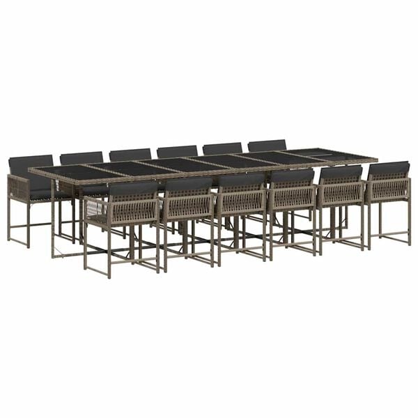 vidaXL 13 r&eacute;szes sz&uuml;rke polyrattan kerti &uuml;lőgarnit&uacute;ra p&aacute;rn&aacute;kkal