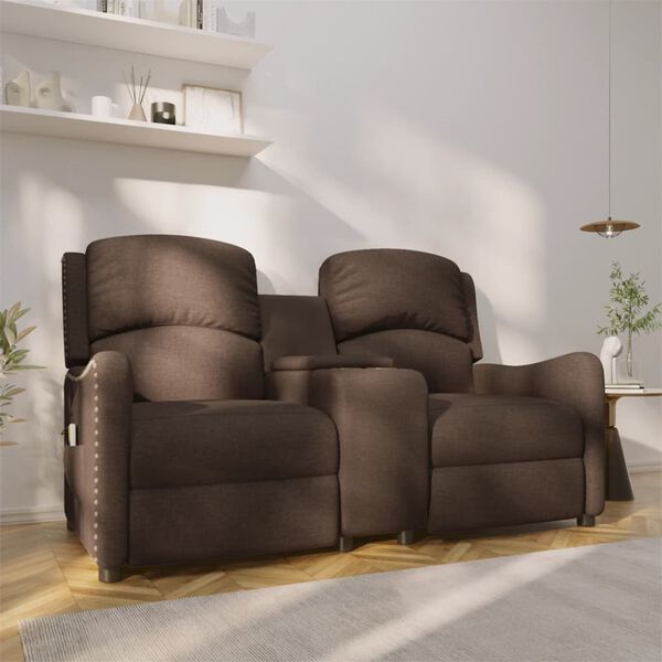 vidaXL 2 személyes barna szövet dönthető masszázsfotel pohártartóval