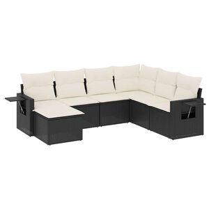 vidaXL 7 r&eacute;szes fekete polyrattan kerti &uuml;lőgarnit&uacute;ra p&aacute;rn&aacute;val