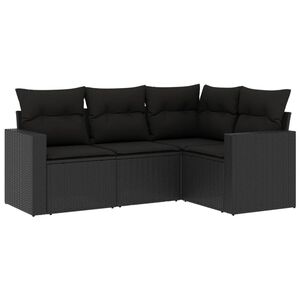 vidaXL 4 r&eacute;szes fekete polyrattan kerti &uuml;lőgarnit&uacute;ra p&aacute;rn&aacute;kkal