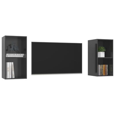 vidaXL 2 db magasfényű szürke forgácslap fali TV-szekrény