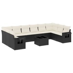 vidaXL 11 r&eacute;szes fekete polyrattan kerti &uuml;lőgarnit&uacute;ra p&aacute;rn&aacute;kkal