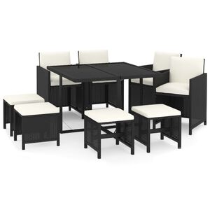 vidaXL 9 r&eacute;szes fekete polyrattan kerti &eacute;tkezőgarnit&uacute;ra p&aacute;rn&aacute;kkal