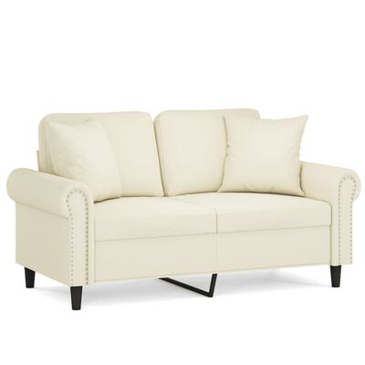 vidaXL 2 személyes krémszínű bársony kanapé díszpárnákkal 120 cm