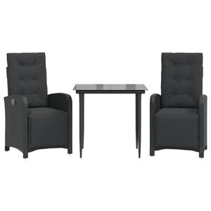vidaXL 3 r&eacute;szes fekete polyrattan bisztr&oacute;garnit&uacute;ra p&aacute;rn&aacute;val