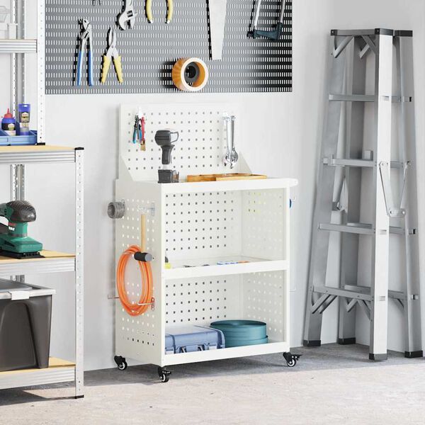 vidaXL Eszköz Kocsi Fehér 65 x 35 x 111 cm Hidegen húzott acél