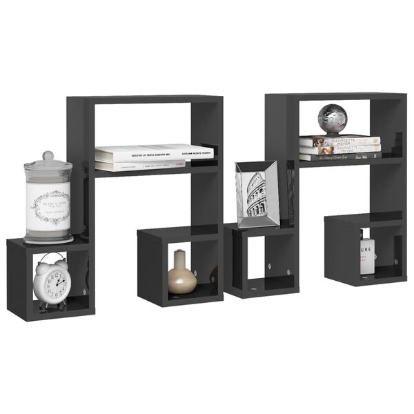 vidaXL 2 db magasfényű szürke szerelt fa fali polc 50 x 15 x 50 cm