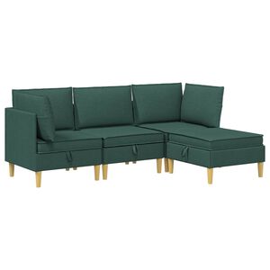 vidaXL Modul&aacute;ris kanap&eacute; szett t&aacute;rol&oacute;val 4 pcs S&ouml;t&eacute;tz&ouml;ld Sz&ouml;vet