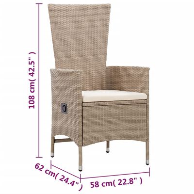 vidaXL 2 db bézs polyrattan kültéri szék párnával