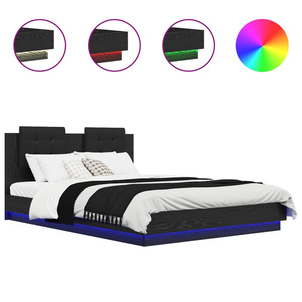 vidaXL &Aacute;gykeret t&aacute;ml&aacute;val fejt&aacute;ml&aacute;val Fekete t&ouml;lgy 160 x 200 cm Faanyag