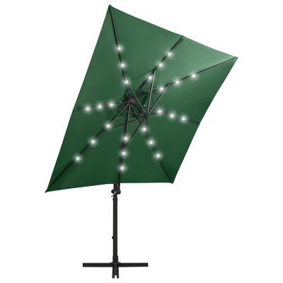 vidaXL zöld konzolos napernyő rúddal és LED-fényekkel 250 cm
