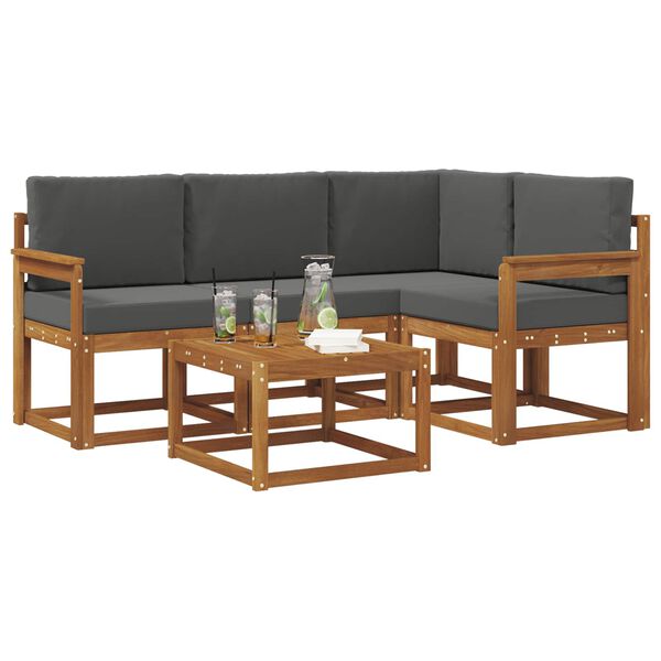 vidaXL K&uuml;lt&eacute;ri kanap&eacute; szett p&aacute;rn&aacute;val 5 pcs Term&eacute;szetes &eacute;s antracit