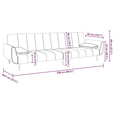 vidaXL kétszemélyes világoszöld kanapéágy zsámollyal és két párnával