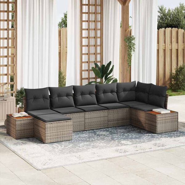 vidaXL Kerti Kanap&eacute; Szett p&aacute;rn&aacute;val t&aacute;rol&oacute;val 8 pcs Sz&uuml;rke Polyrattan