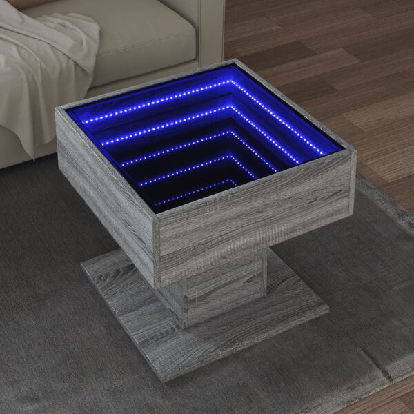 vidaXL sz&uuml;rke sonoma szerelt fa doh&aacute;nyz&oacute;asztal LED-del 50 x 50 x 45 cm
