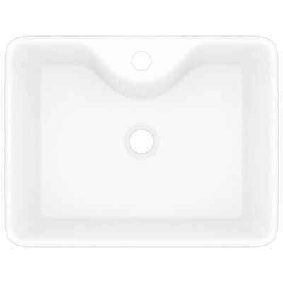 Négyszögletes kerámia fürdőszoba mosdókagyló csaptelep lyukkal fehér
