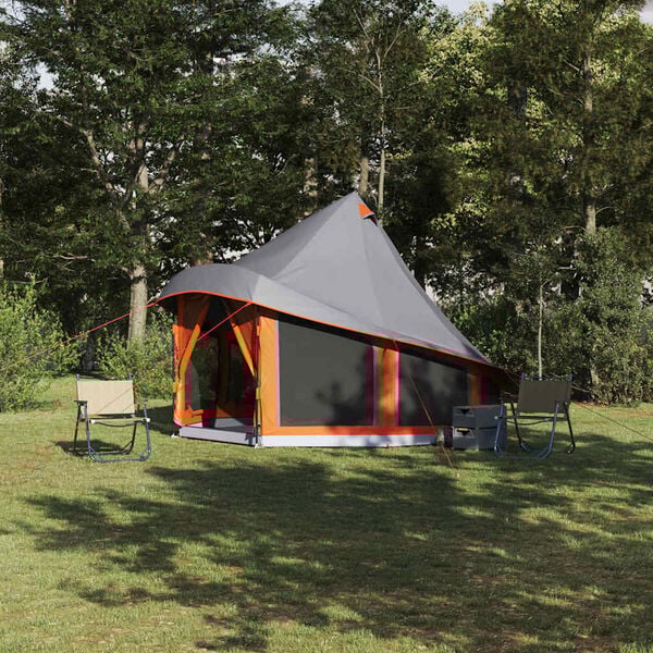 vidaXL Családi Tipi sátor tetővel Szürke és narancs 404 x 370 x 270 cm
