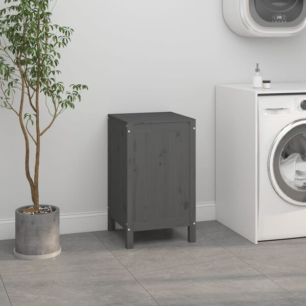 vidaXL szürke tömör fenyőfa szennyestartó láda 44 x 44 x 76 cm