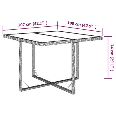 vidaXL barna polyrattan és üveg kerti asztal 109 x 107 x 74 cm
