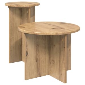 vidaXL Kisasztal k&eacute;szlet 2 db K&eacute;zműves T&ouml;lgy &Oslash; 45 x 35 cm Szerelt Fa