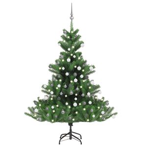 vidaXL z&ouml;ld nordmann műfenyő LED-f&eacute;nyekkel &eacute;s g&ouml;mbszettel 150 cm