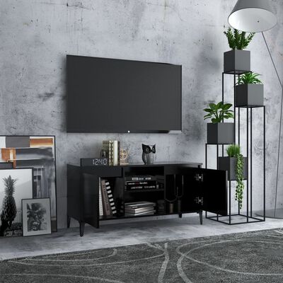 vidaXL fekete TV-szekrény fémlábakkal 103,5 x 35 x 50 cm