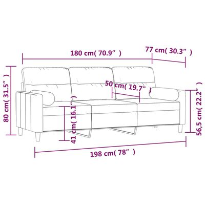 vidaXL 3 személyes sötétszürke szövet kanapé párnákkal 180 cm