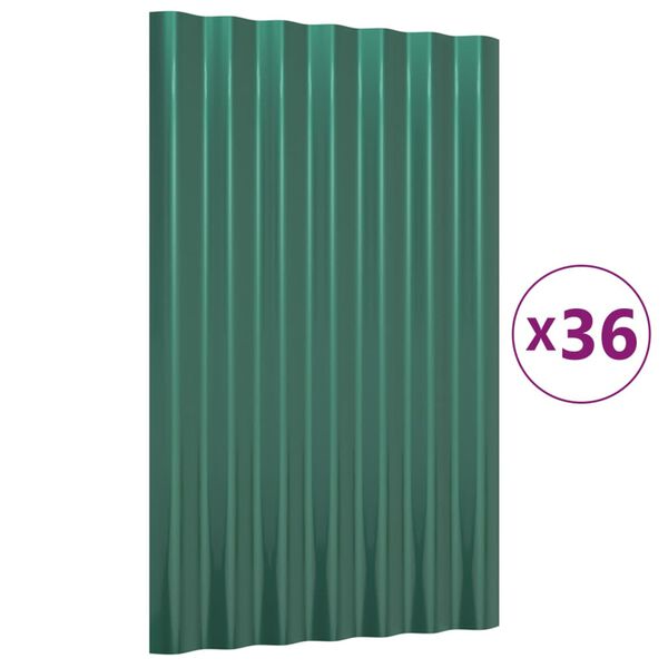 vidaXL 36 db zöld horganyzott acél tetőpanel 60x36 cm