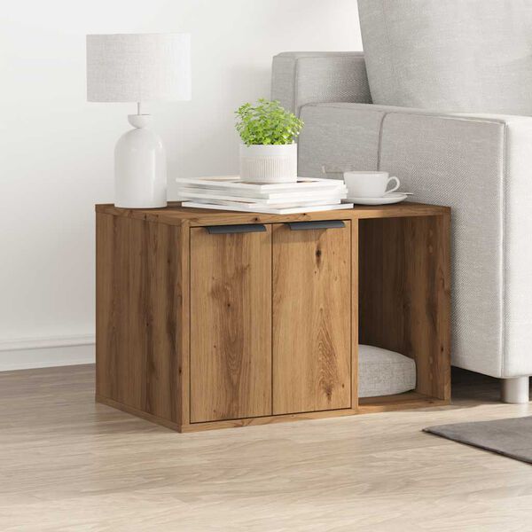 vidaXL k&eacute;zműves t&ouml;lgy sz&iacute;nű szerelt fa macskaalomdoboz 60 x 40 x 40 cm