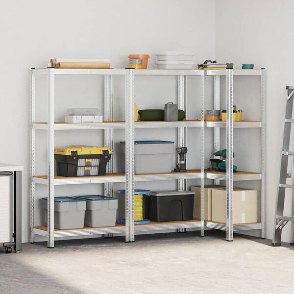 vidaXL 4 r&eacute;tegű t&aacute;rol&oacute;polcok 3 db ez&uuml;st ac&eacute;l &eacute;s m&eacute;rn&ouml;ki fa