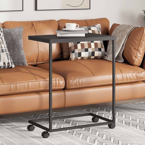 vidaXL fekete szerelt fa kisasztal kerekekkel 55x35x70 cm