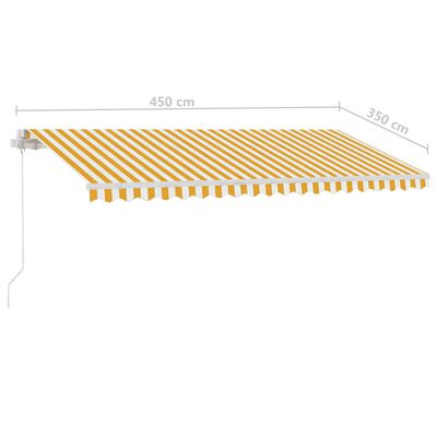 vidaXL sárga és fehér kézzel kihúzható LED-es napellenző 450 x 350 cm
