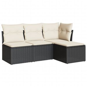 vidaXL 4 r&eacute;szes fekete polyrattan kerti &uuml;lőgarnit&uacute;ra p&aacute;rn&aacute;kkal