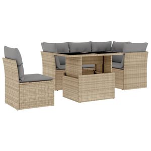 vidaXL 6 r&eacute;szes b&eacute;zs polyrattan kerti &uuml;lőgarnit&uacute;ra p&aacute;rn&aacute;val