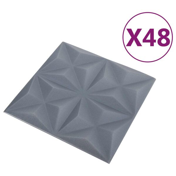 vidaXL Fali panelek 48 pcs Origami Sz&uuml;rke 50 x 50 cm XPS Hab