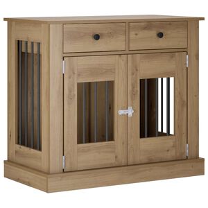vidaXL Kutya ketrec b&uacute;tor K&eacute;zműves T&ouml;lgy 90 x 47,5 x 80 cm Szerelt Fa