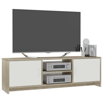 vidaXL fehér és sonoma színű forgácslap TV-szekrény 120 x 30 x 37,5 cm