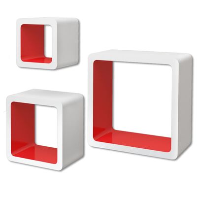 vidaXL 6 db fehér és piros kocka fali polc