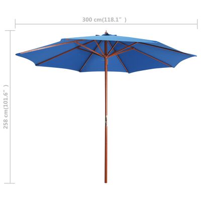 vidaXL kék napernyő farúddal 300 x 258 cm