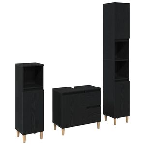 vidaXL F&uuml;rdőszoba b&uacute;tor szett 3 pcs Fekete t&ouml;lgy M&eacute;rn&ouml;ki fa &eacute;s f&eacute;m