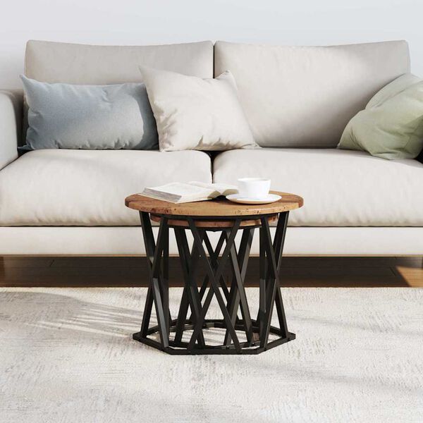 vidaXL Oldal asztal 2 pcs újrahasznosított fa Műszaki fa és acél