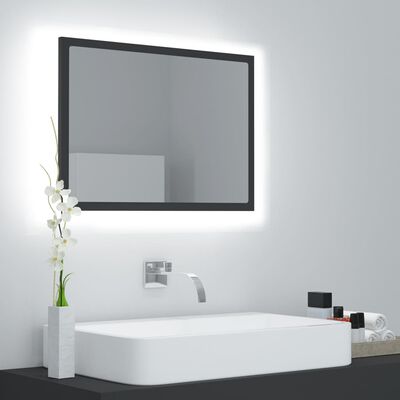 vidaXL szürke akril LED-es fürdőszobai tükör 60x8,5x37 cm