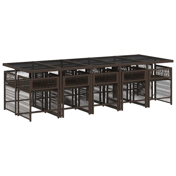 vidaXL 11 r&eacute;szes barna polyrattan kerti &uuml;lőgarnit&uacute;ra p&aacute;rn&aacute;kkal