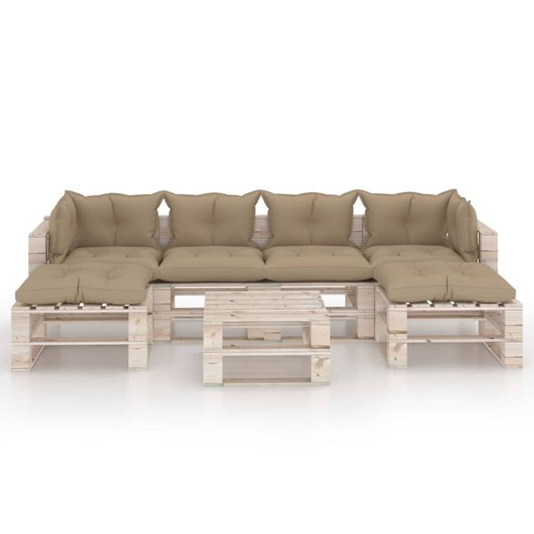 vidaXL 7 r&eacute;szes fenyőfa kerti raklap-b&uacute;torgarnit&uacute;ra p&aacute;rn&aacute;kkal